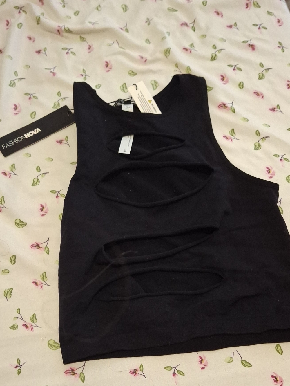 Fashion Nova Black Distressed Cutout Crop Tank